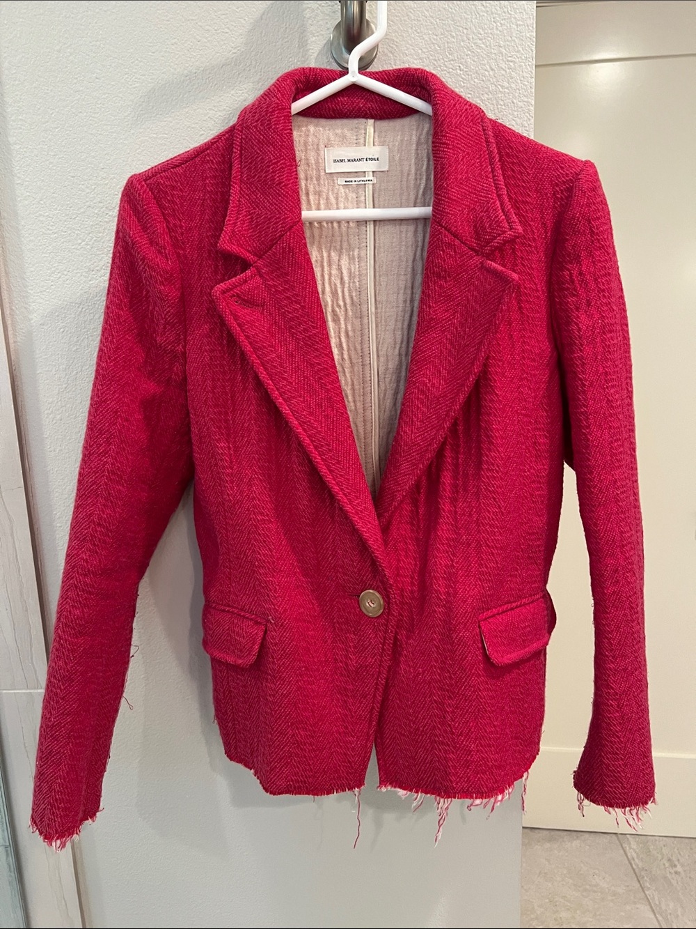 Isabel Marant Bright Pink Tweed Single-Button Blazer